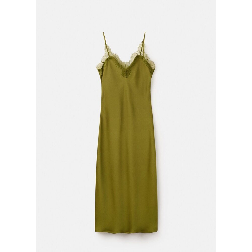 Mango Olive Satin Camisole Slip Dress
